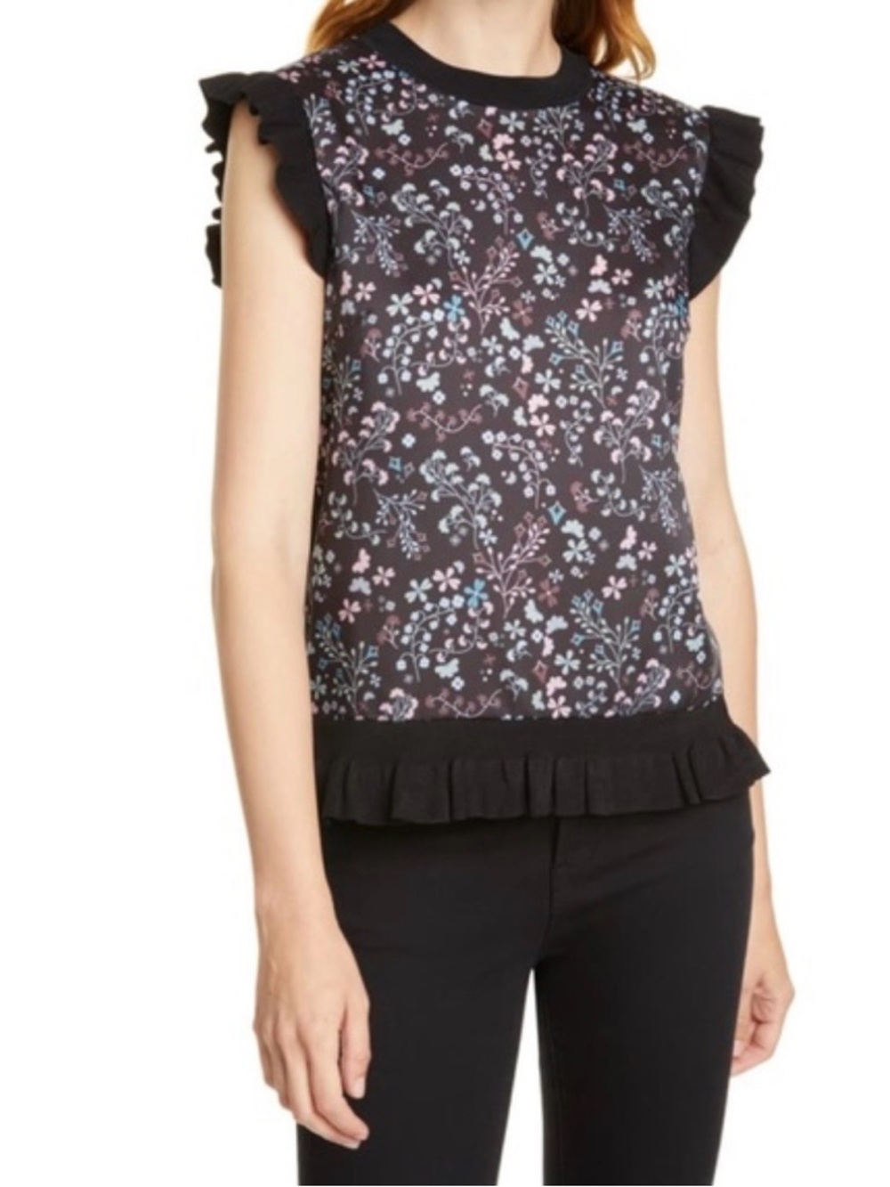 Ted Baker Black Floral Ruffle Tank Top